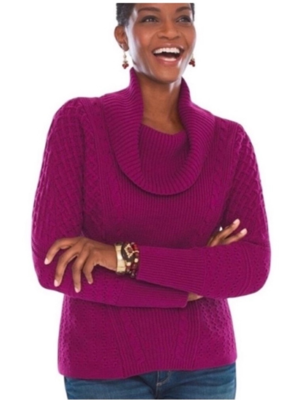 NEW! Chico's Boho Mix Stitches Cowl Neck Sweater. Small.